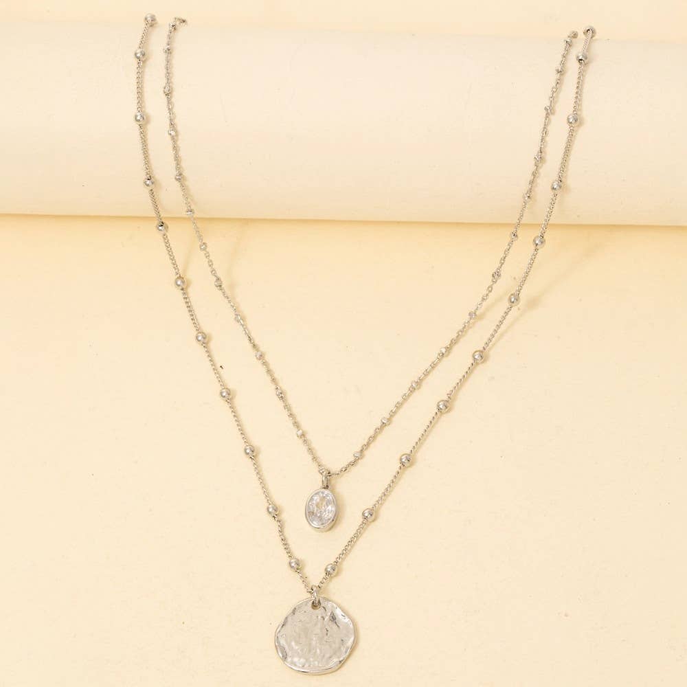 Ateena Coin And Oval Cz Charm Layered Chain Necklace (2 Colors!)