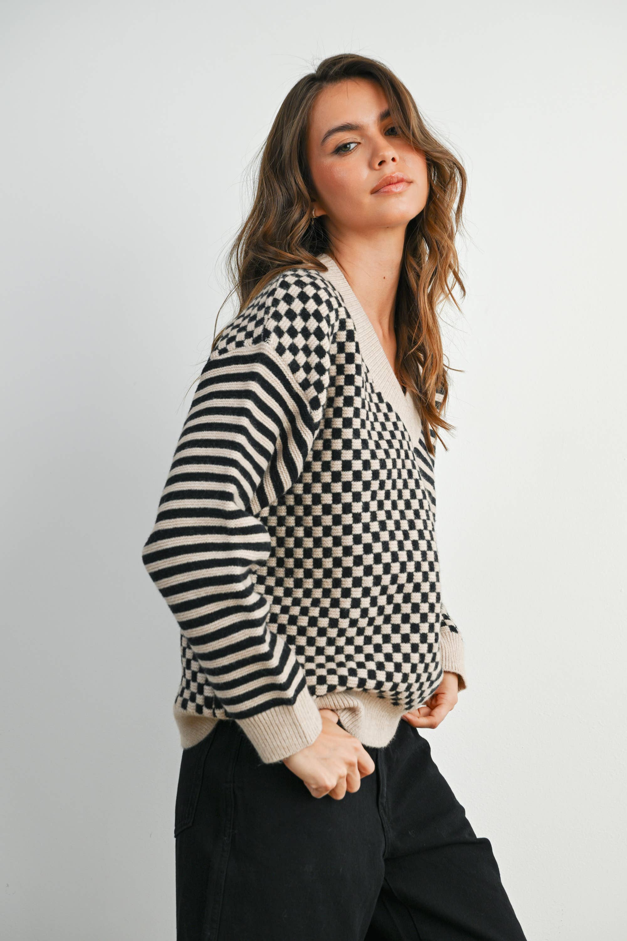 Frenchy Checker Pattern Sweater