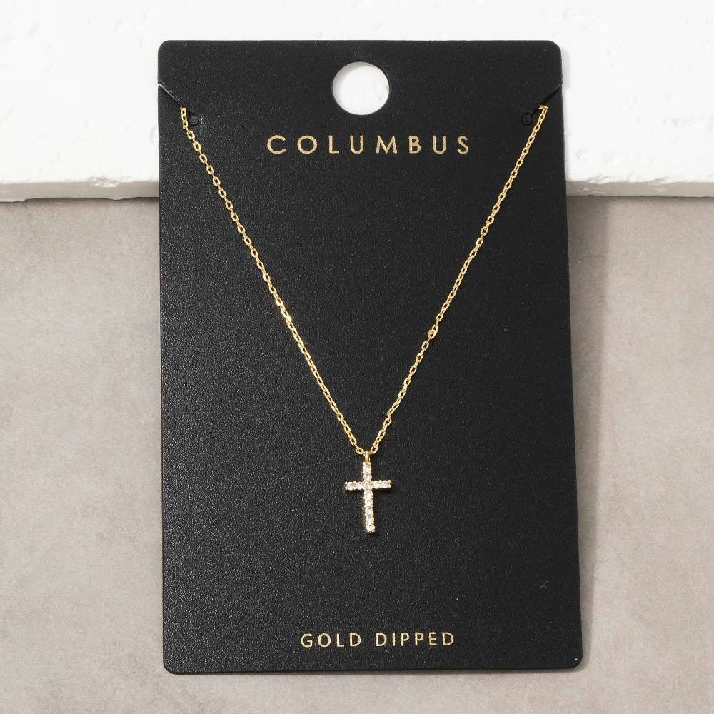 Amelia Gold Dipped Pave Min Cross Pendant Necklace