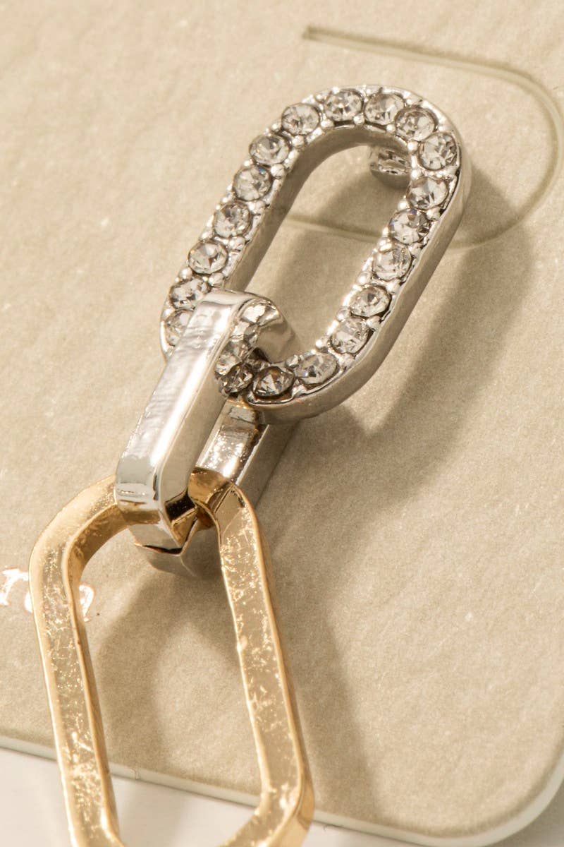 Austin Two Tone Pave Oval Chain Dangle Earrings