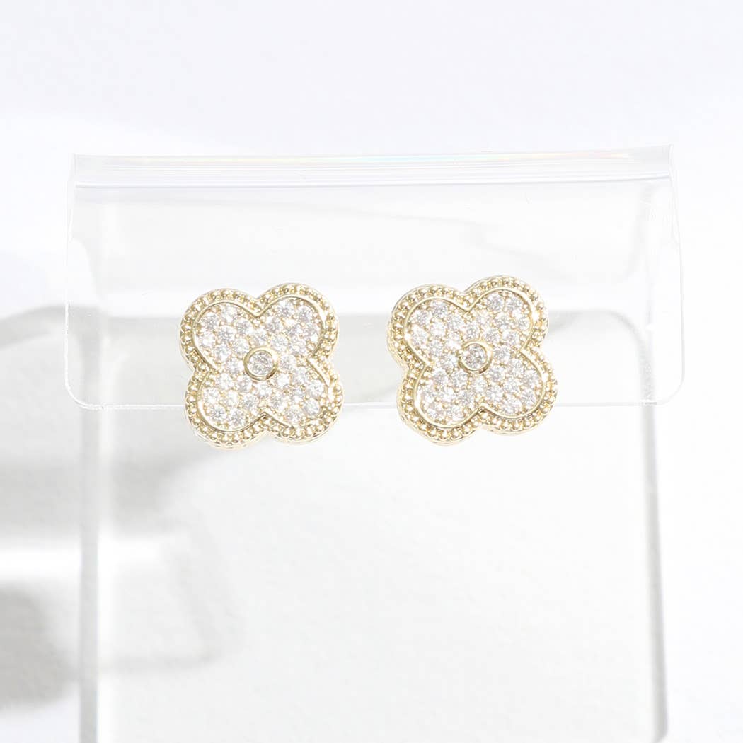 Nubert Gold Tone Outline CZ Pave Clover Post Earrings
