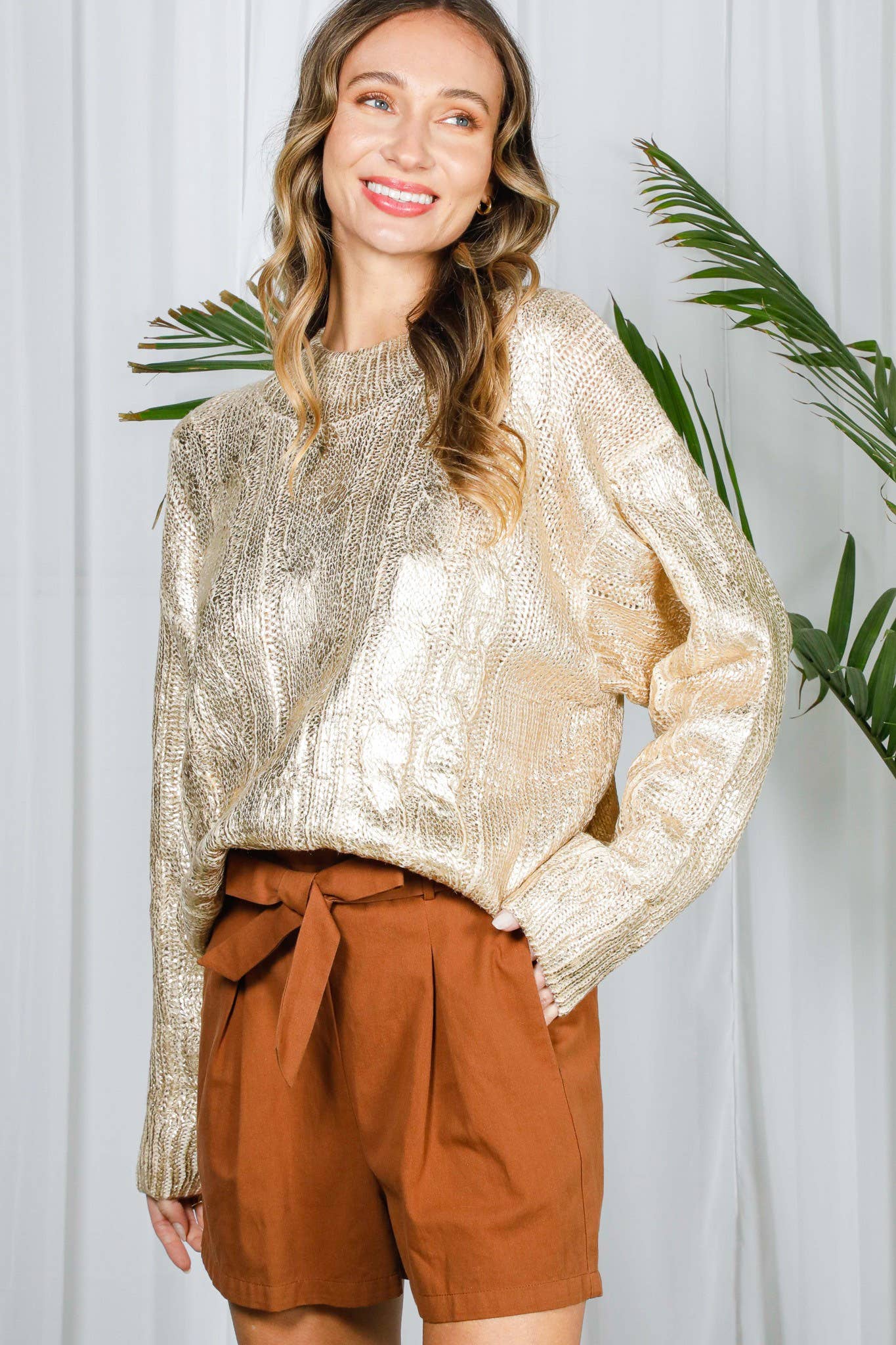 Diana Metallic Cable Knit Sweater