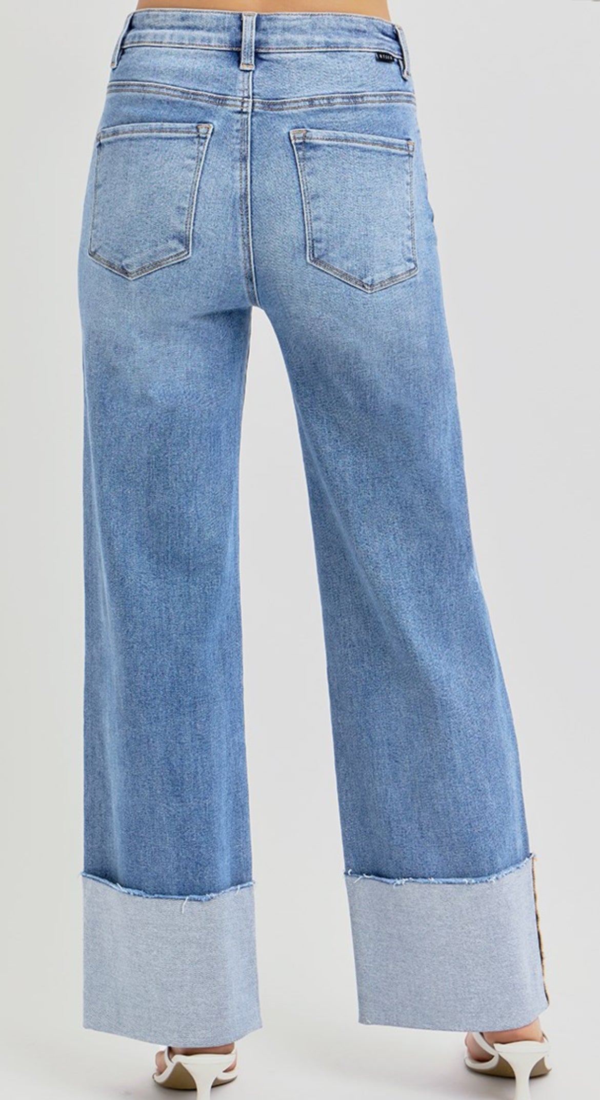 RISEN Wellington High Rise Wide Cuffed Jeans