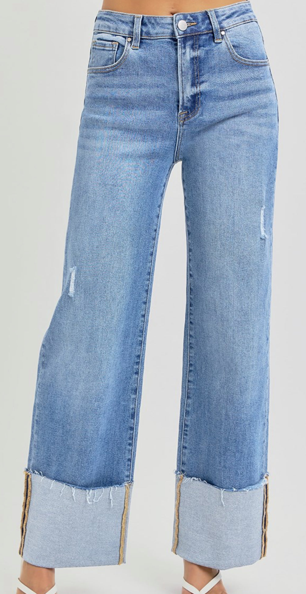 RISEN Wellington High Rise Wide Cuffed Jeans