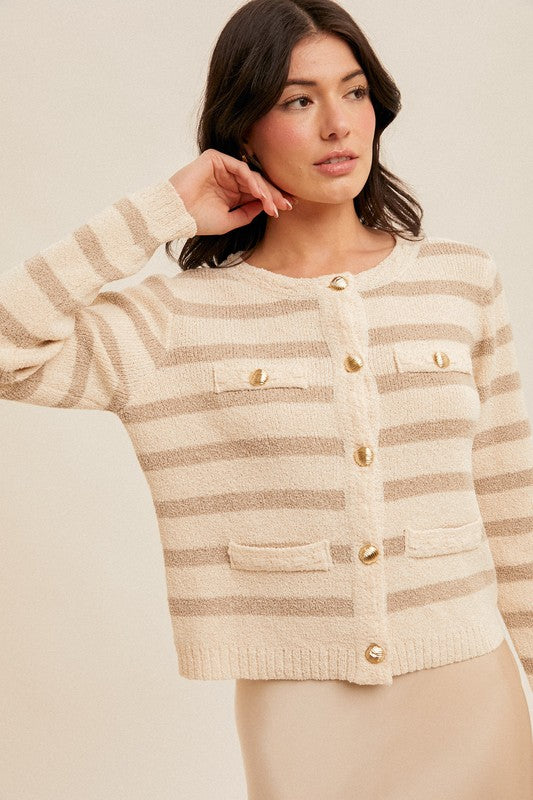 Loe Stripe Button Cardigan