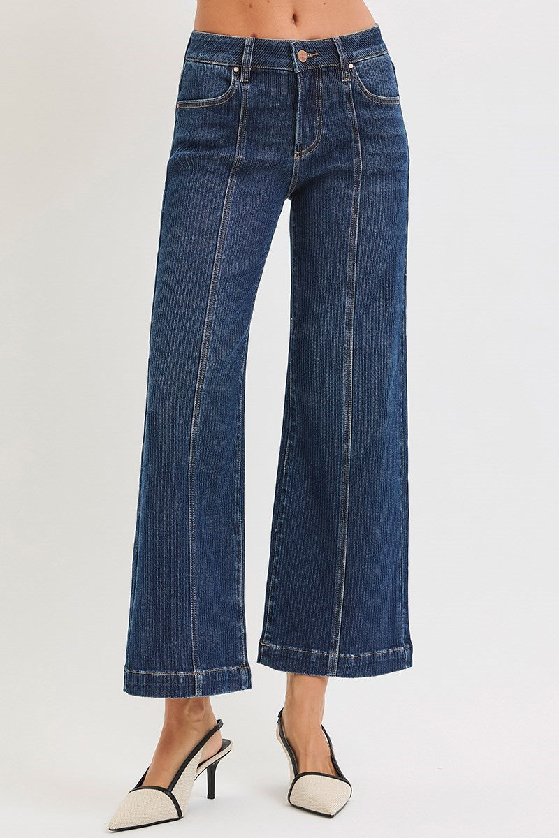 RISEN Victoria Mid Rise Crop Wide Front Seamed Jeans