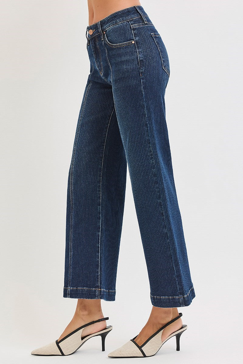 RISEN Victoria Mid Rise Crop Wide Front Seamed Jeans