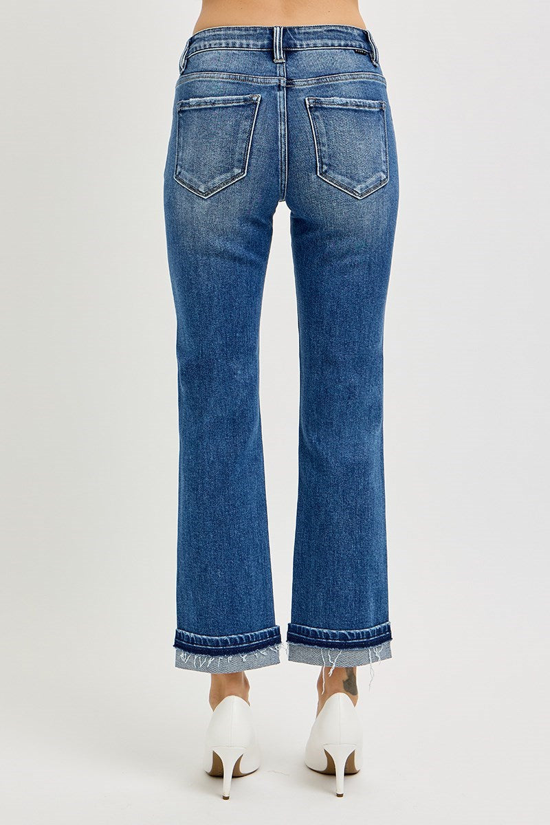 RISEN Velenia Mid Rise Ankle Straight Jeans with Cuff