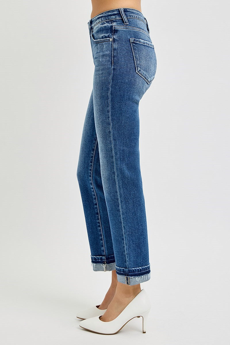 RISEN Velenia Mid Rise Ankle Straight Jeans with Cuff