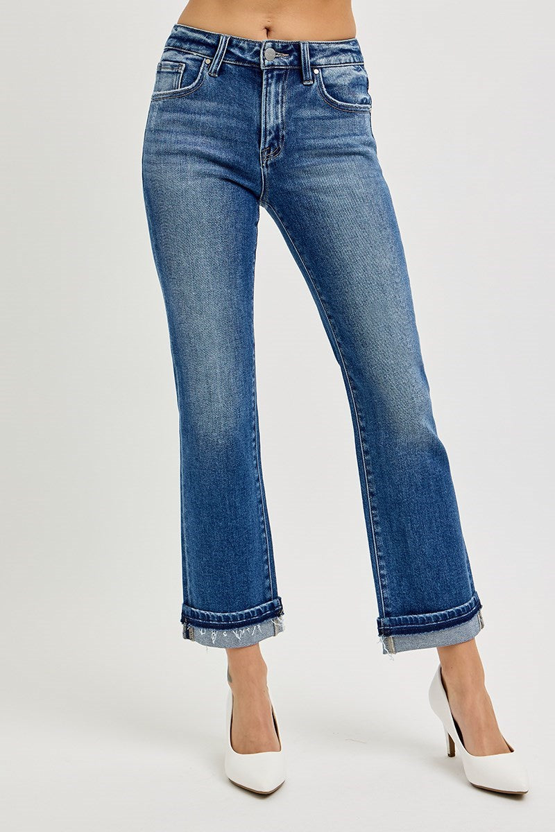RISEN Velenia Mid Rise Ankle Straight Jeans with Cuff