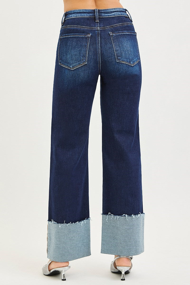 RISEN Wellington High Rise Wide Cuffed Jeans