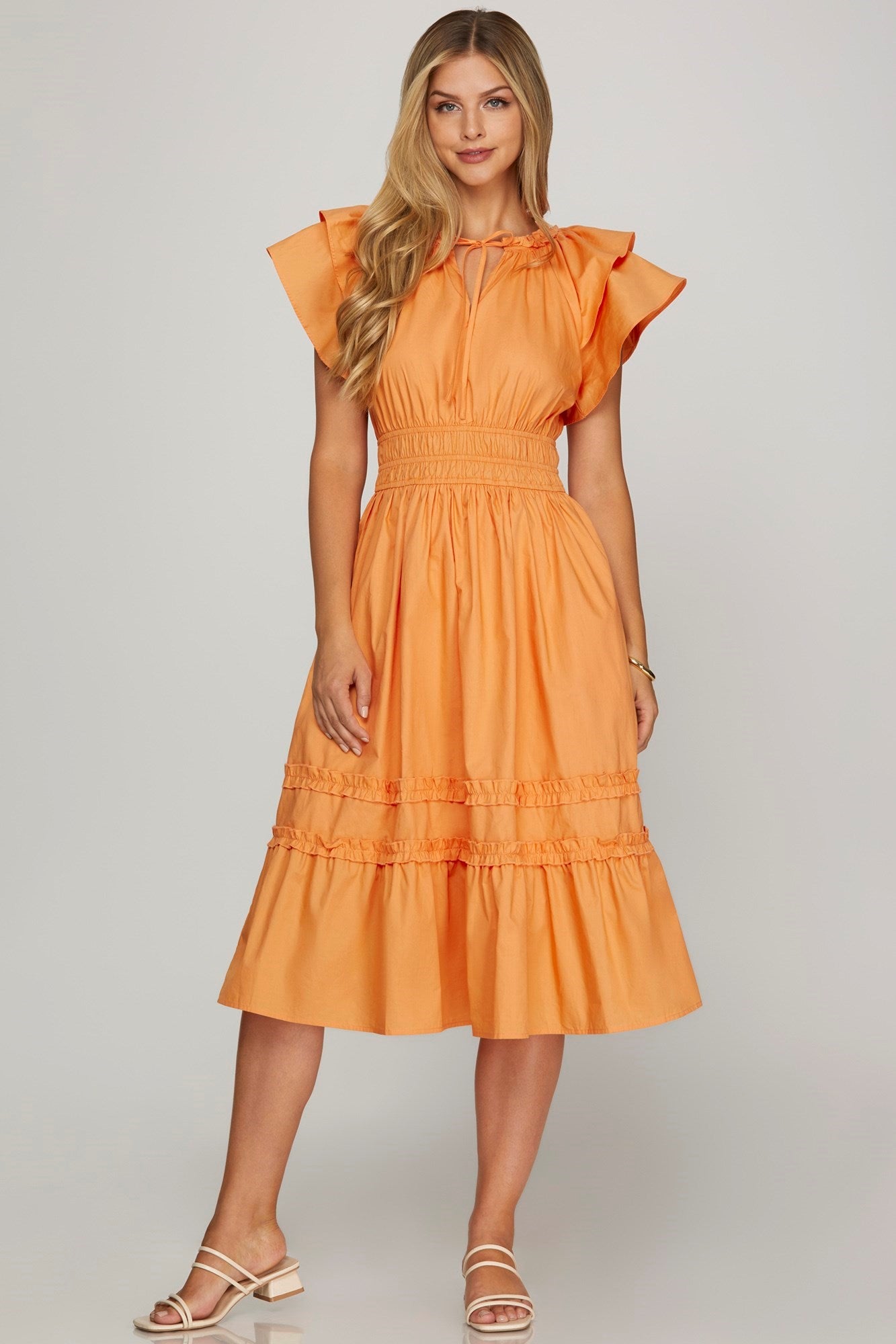 Mona Flutter Midi Orange Dress Final Sale Medium / Orange