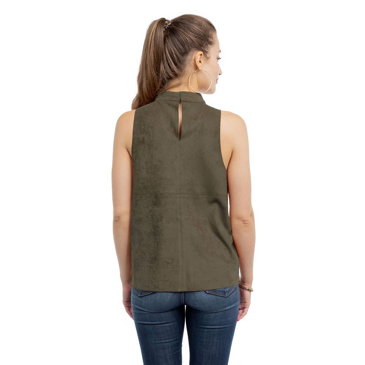 Milburn Mock Neck Faux Suede Top