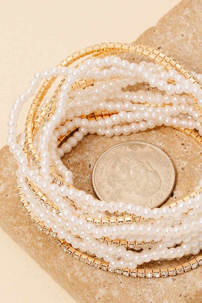 Biv Rhinestone And Pearl Beaded Bracelet Set