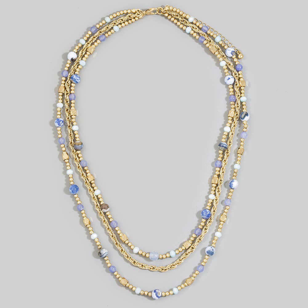 Jarvis Triple Strand Semi Precious Stone Rope Chain Necklace