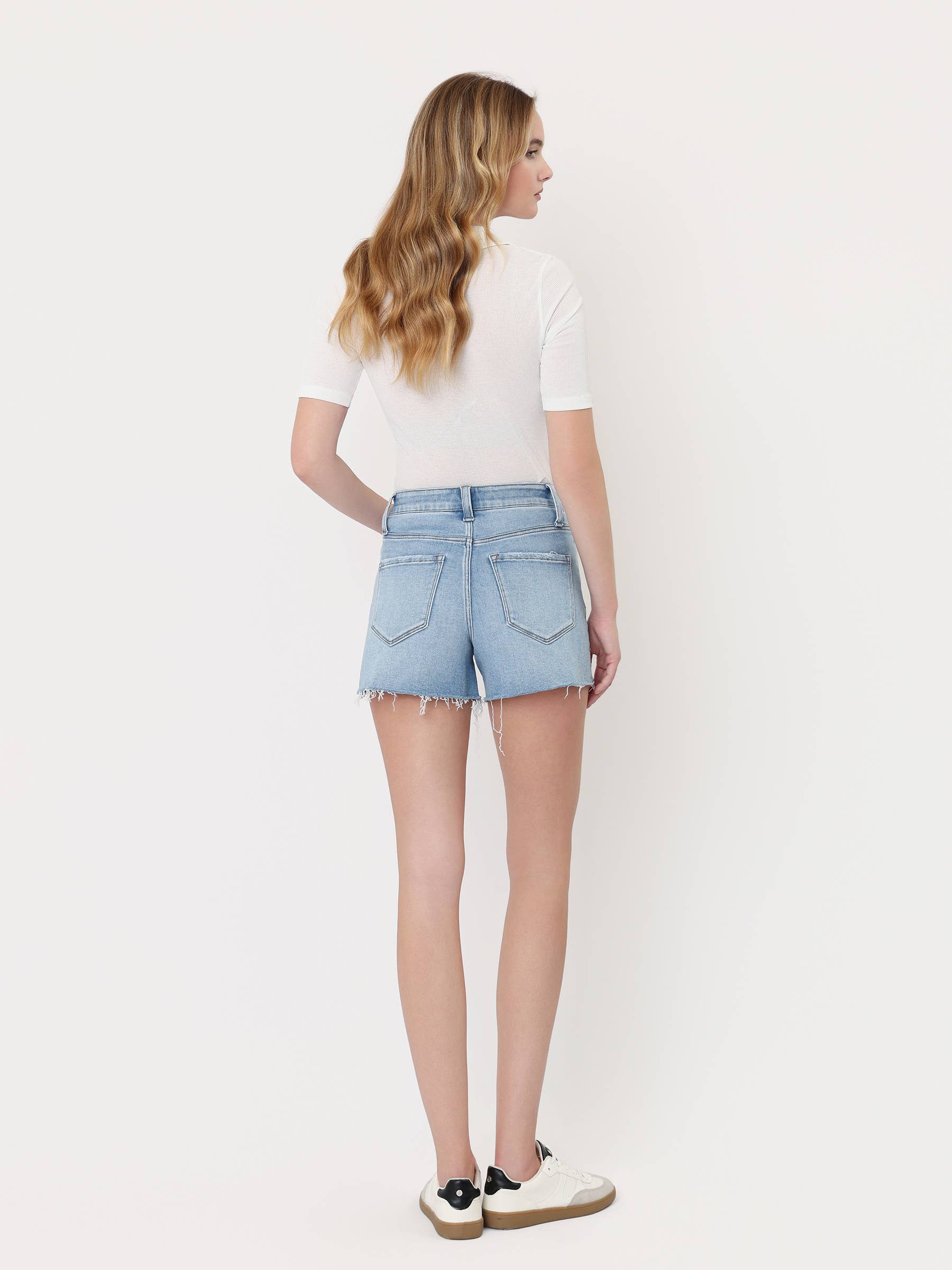 Loveret Soper High Rise Distressed Denim Shorts
