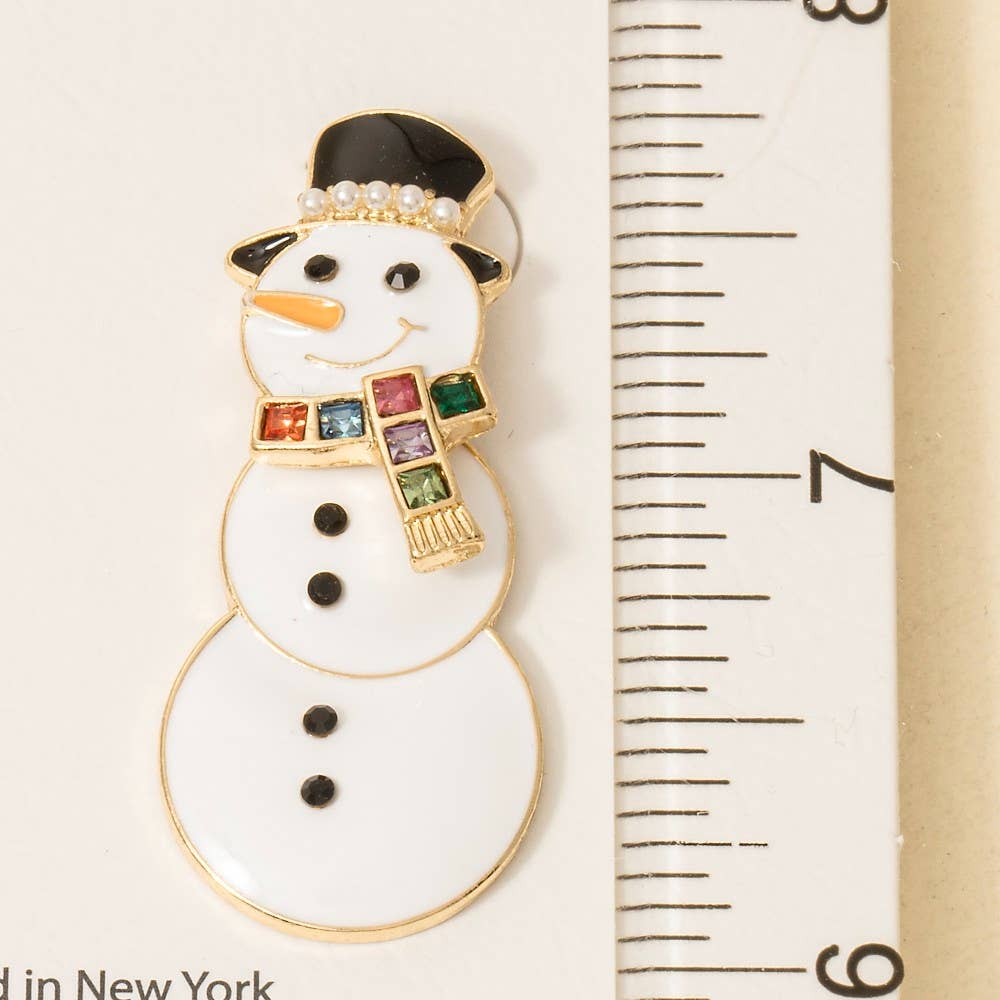 Christmas Enamel And Studs Snowman Drop Earrings