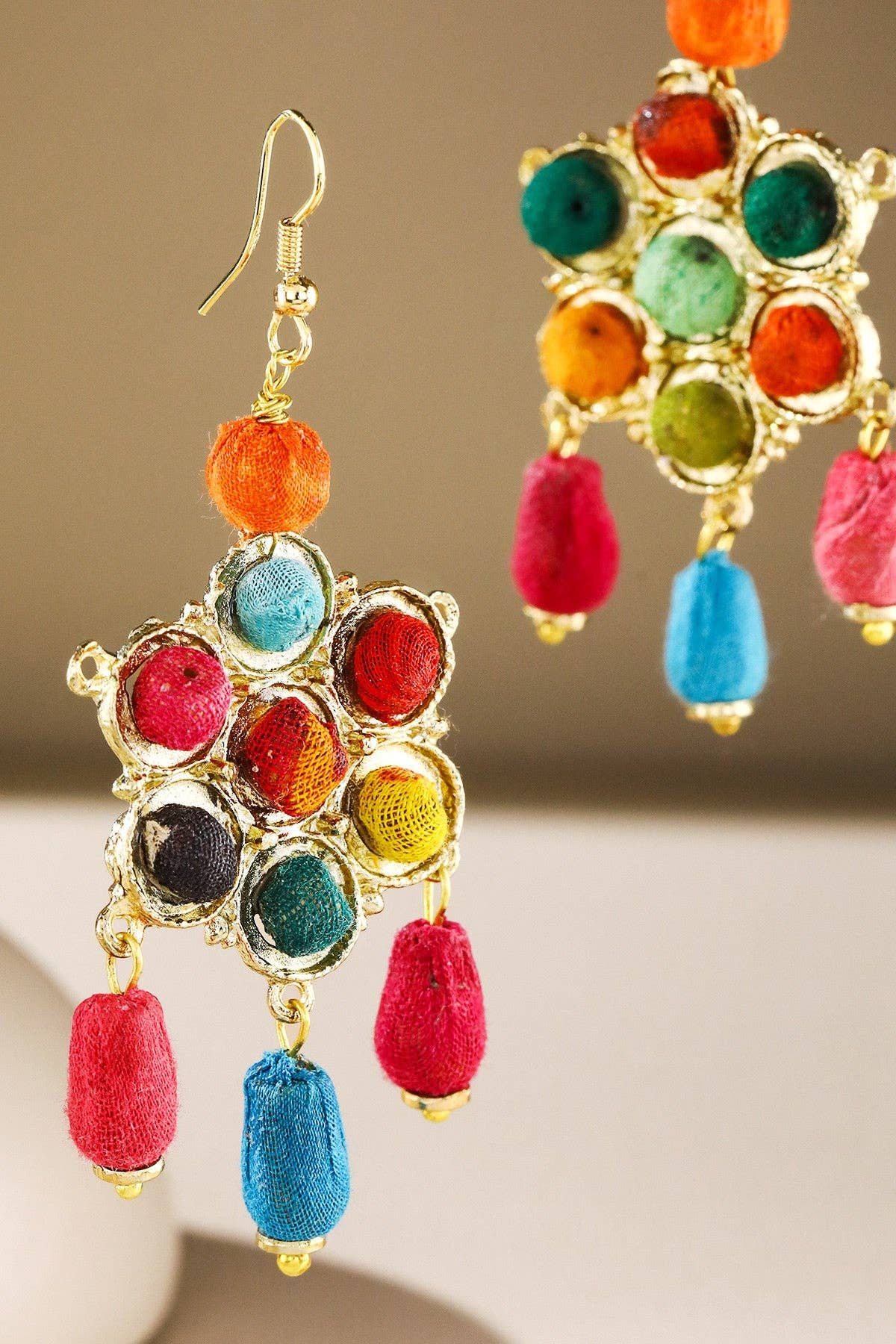 Handmade Cotton Beaded Dangle Drop Earring