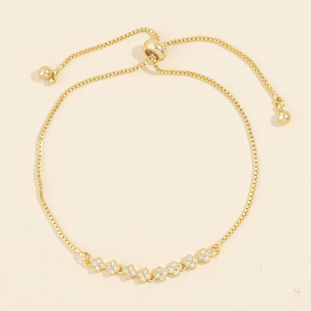 Spree Pave Cz Clover Bar Slider Bracelet