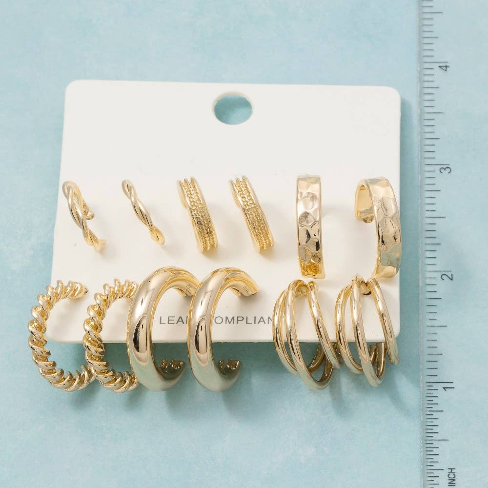 Rudy Assorted 6 Pair Hoop Earrings Set