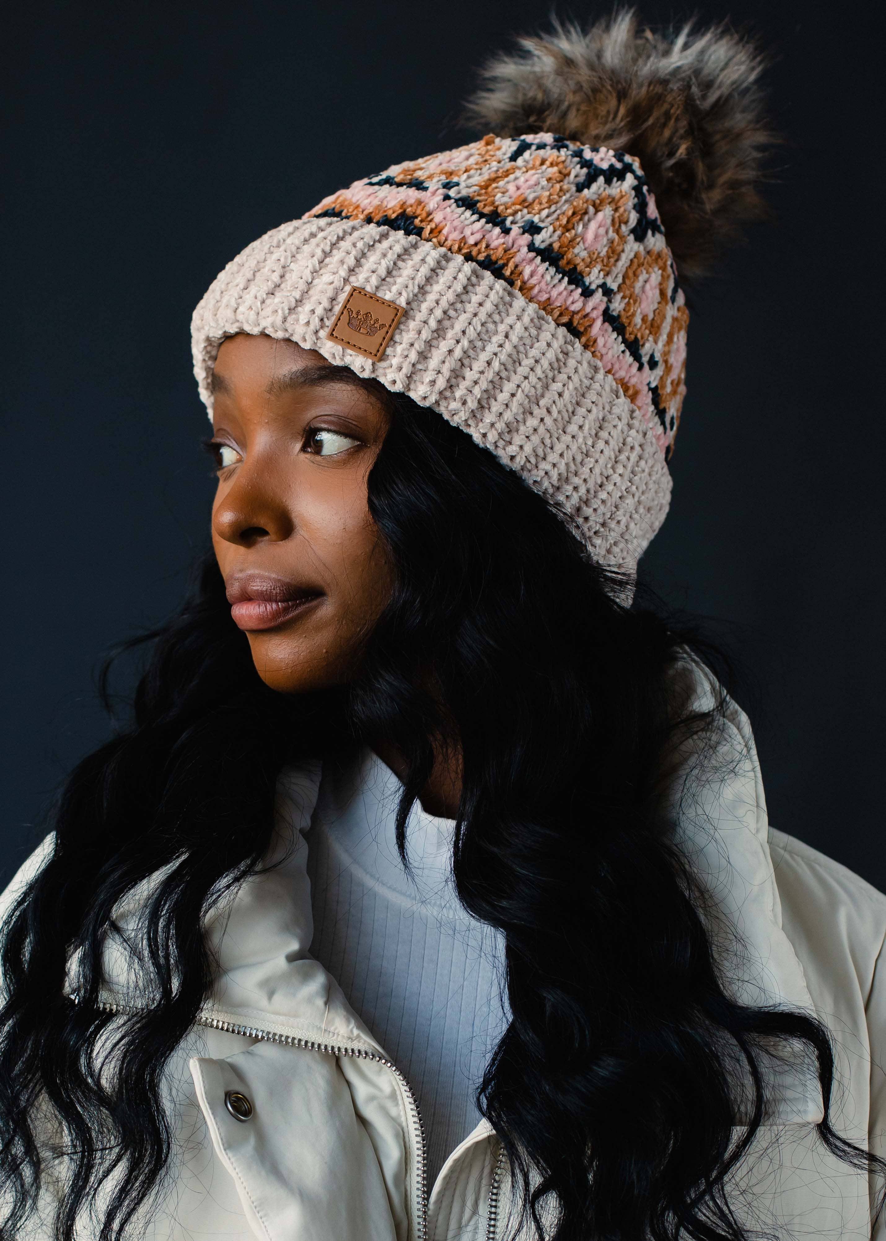 Bill Beige & Multicolored Patterned Pom Hat