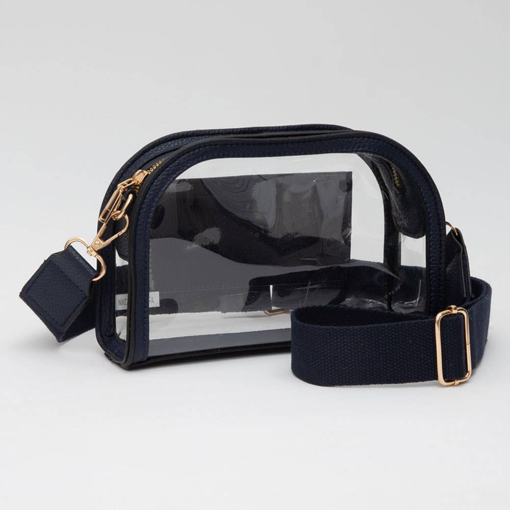 Rudy Faux Leather Clear Navy Crossbody Stadium Bag