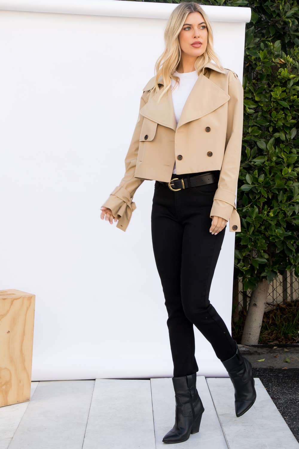 Cody Solid Cropped Trench Coat