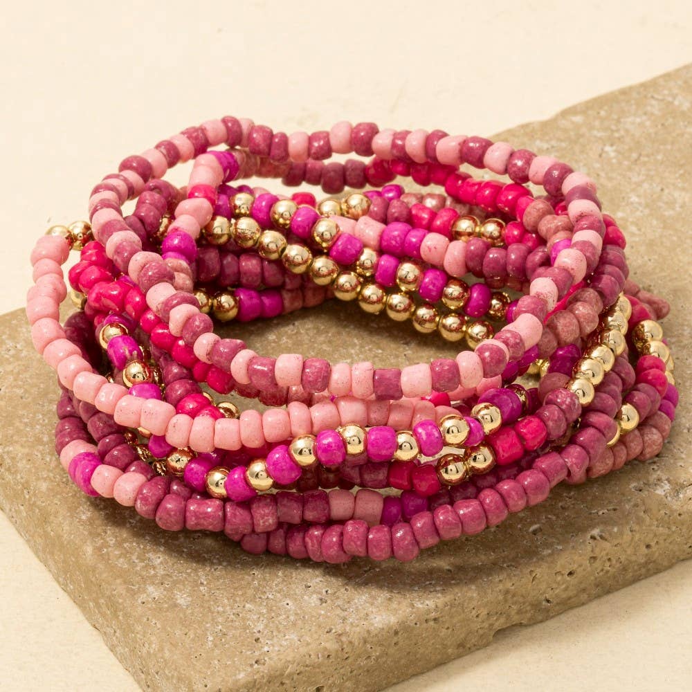 Vie Assorted Pink Tones Seed Beaded Bracelet Set