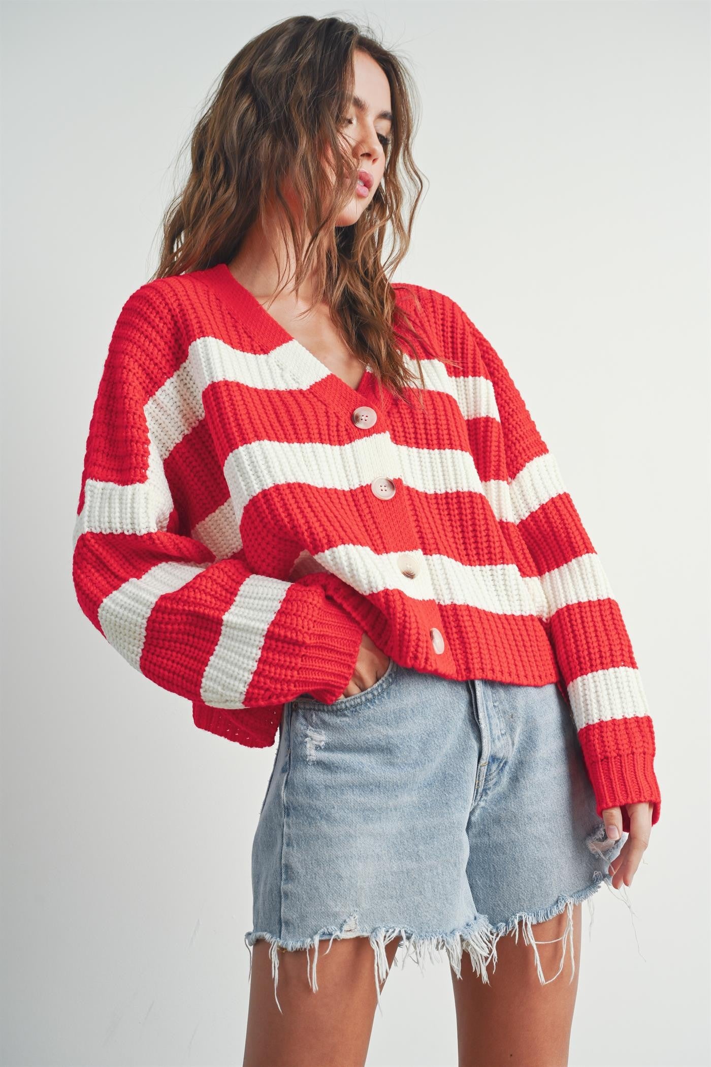 Verona Stripe Chunky Cardigan Sweater