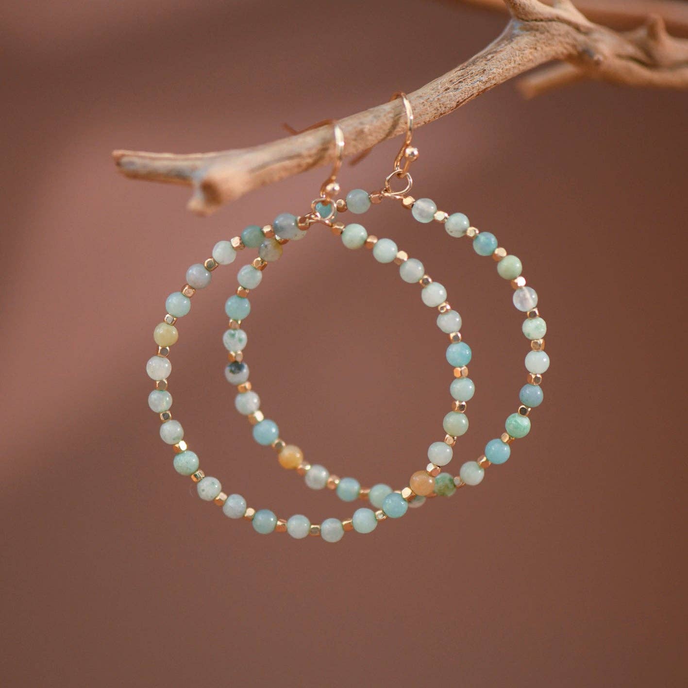 Acy Natural Stone Beaded Circle Drop Earrings
