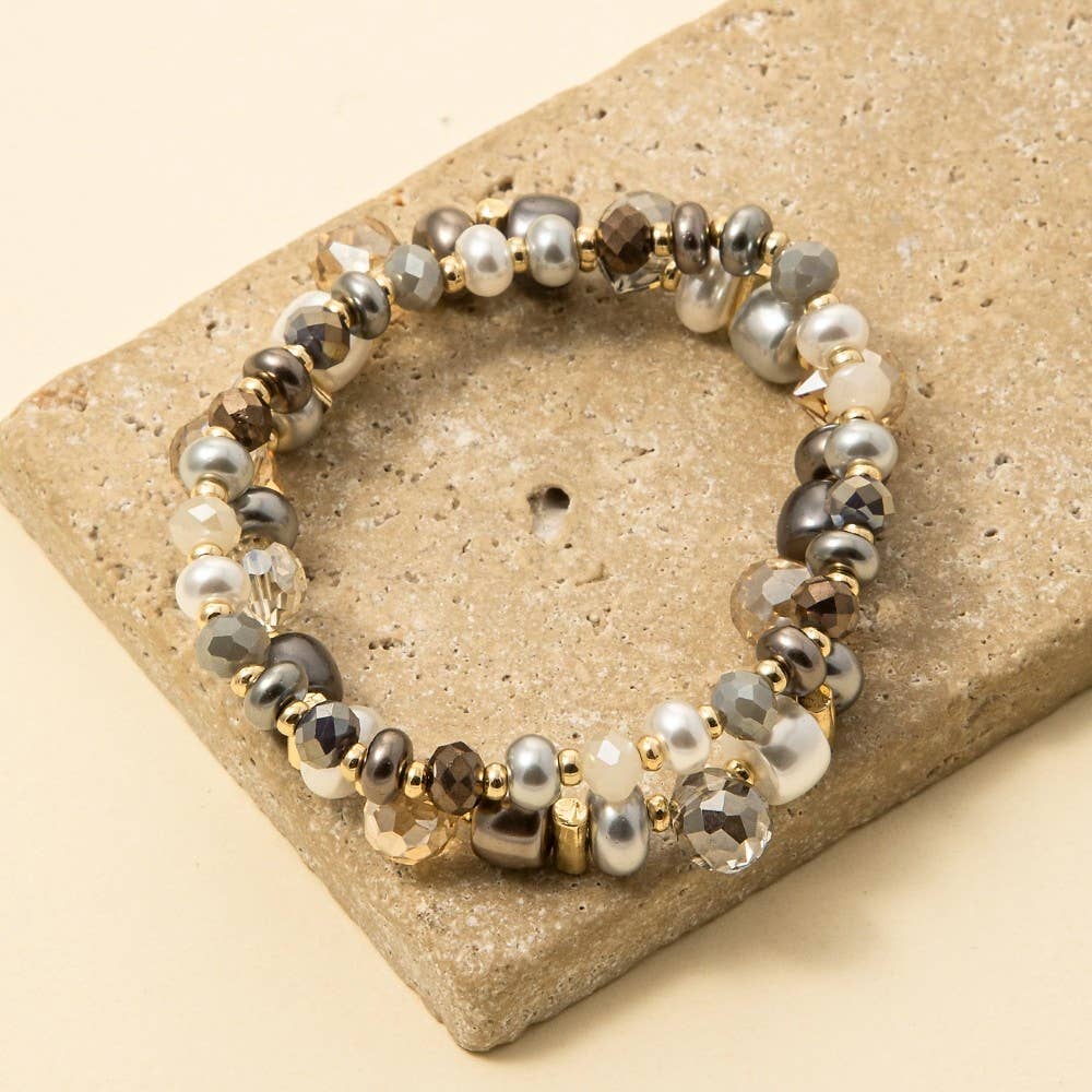 Flay Pearls And Faceted Beads Bracelet Set (2 Colors!)
