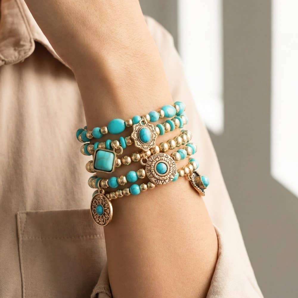Bart Turquoise Western Charms Beaded Bracelet Set