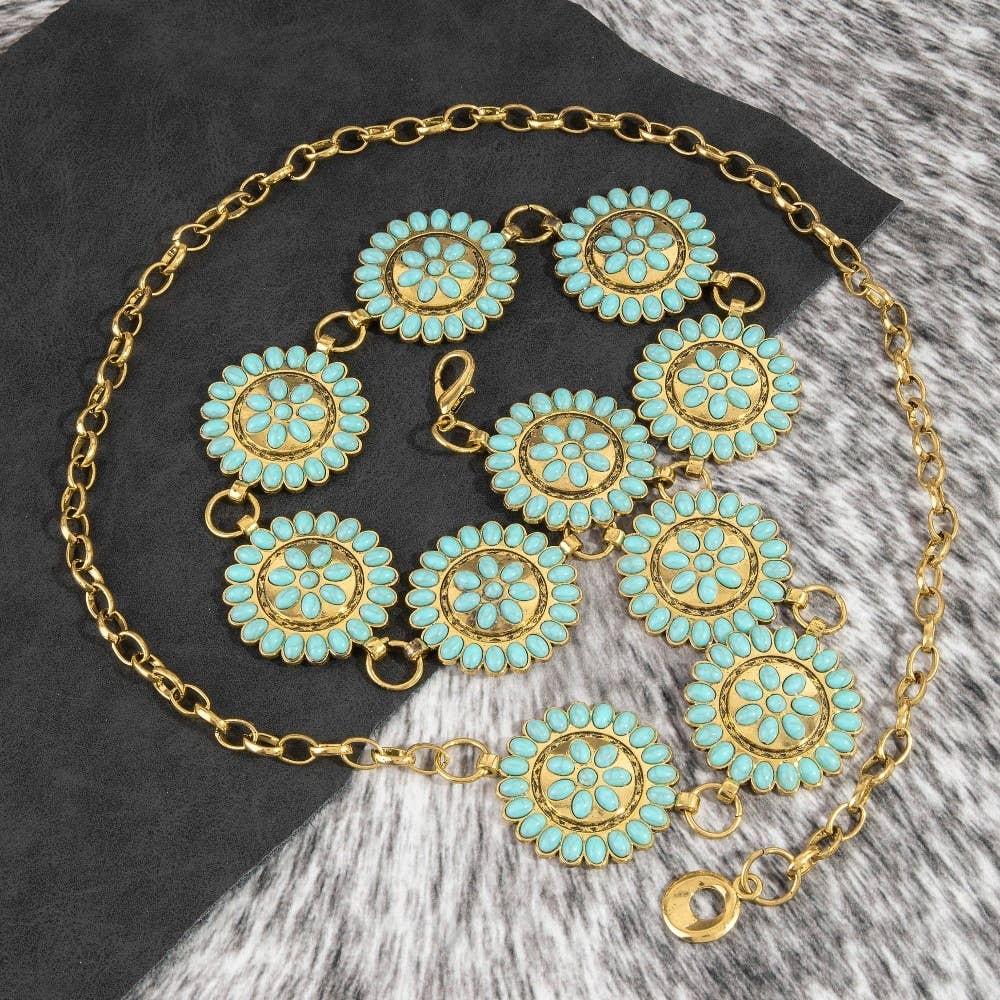 Alix Round Stone Bead Concho Chain Belt