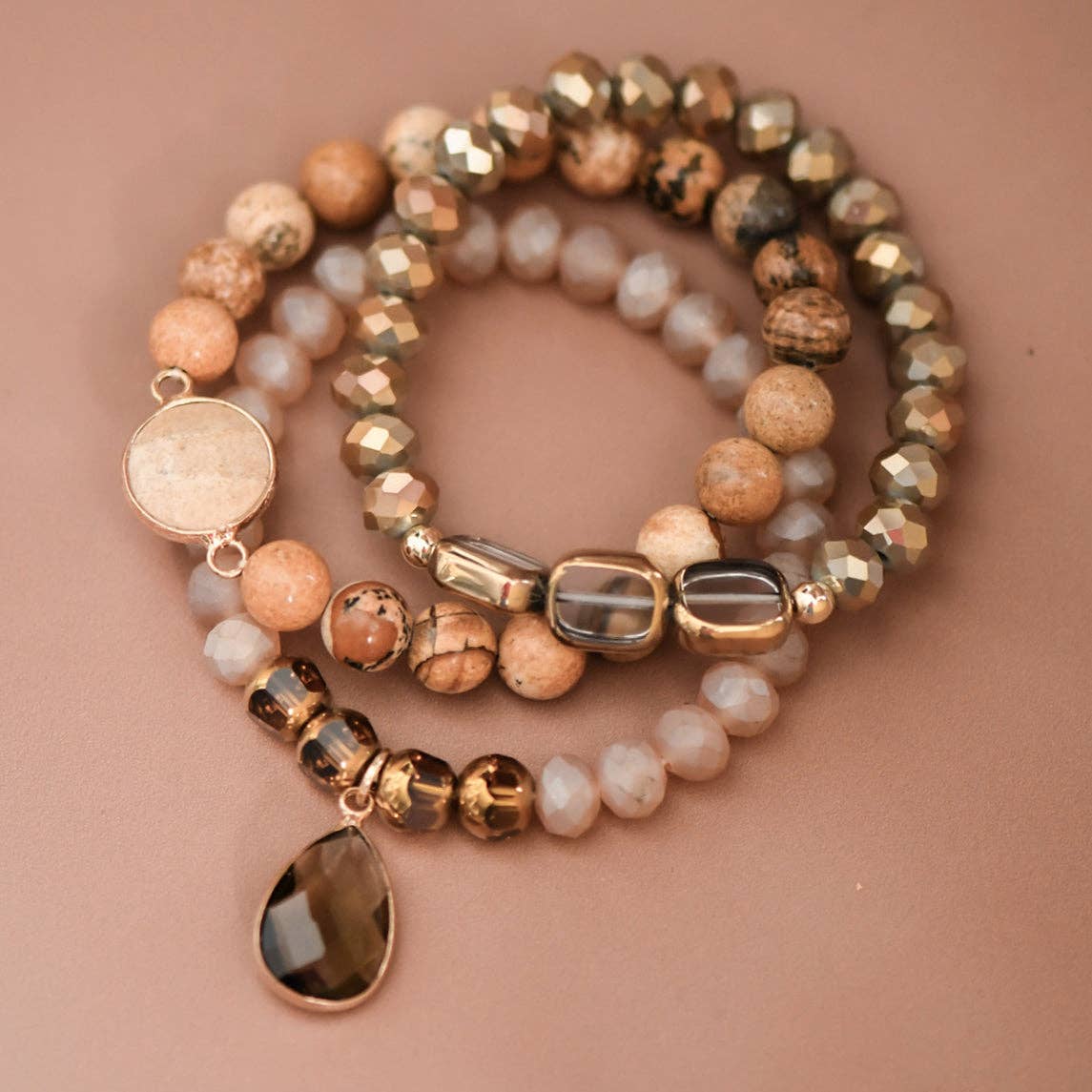 Aidan Boho Beaded Bracelet Set with Mixed Natural Stones