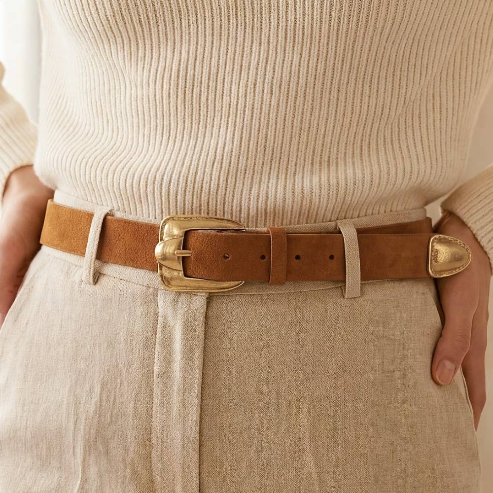 Amber Antique Square Buckle Vegan Leather Belt