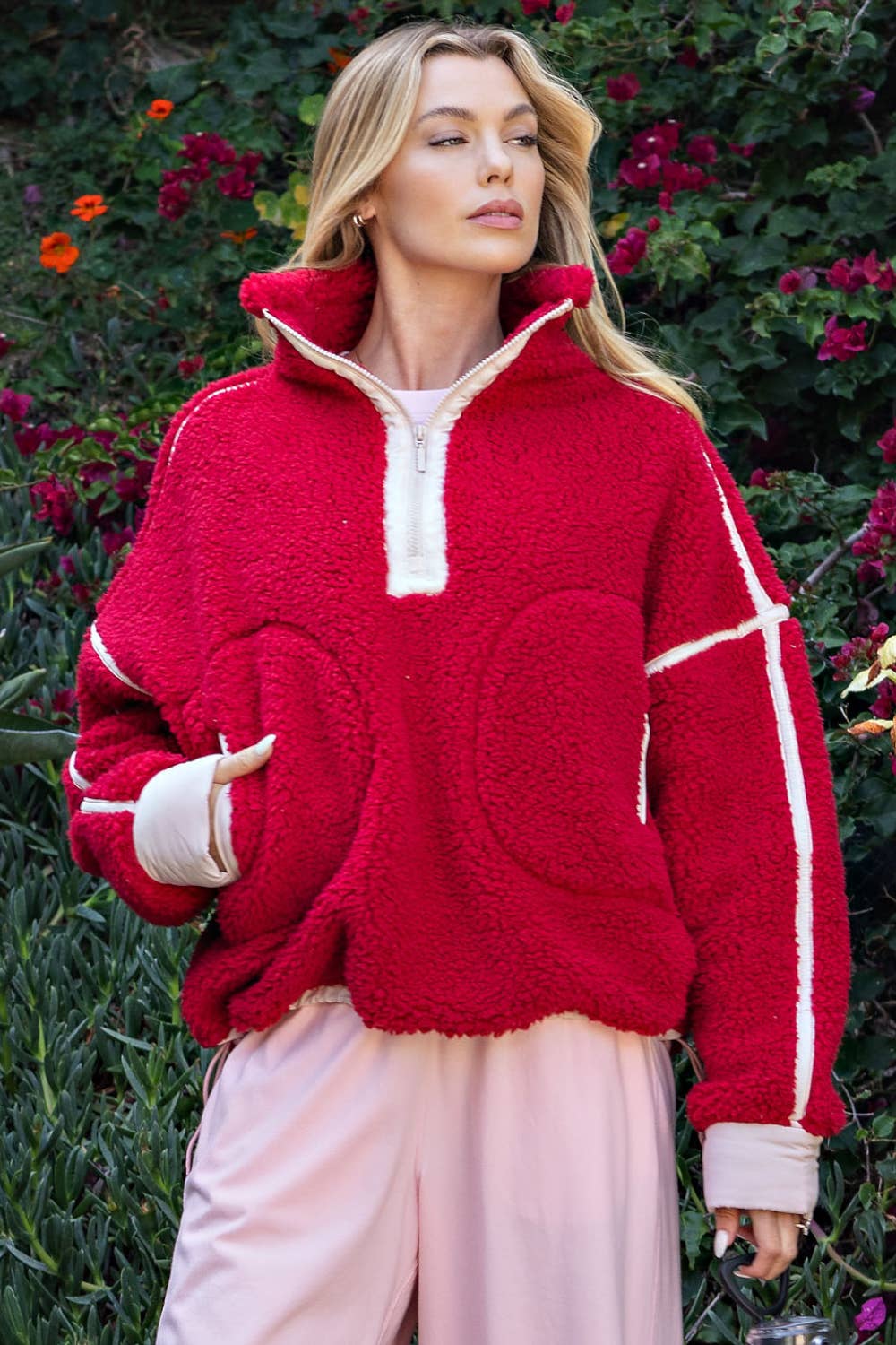 Yolanda Sherpa Mock Quarter Zip Jacket