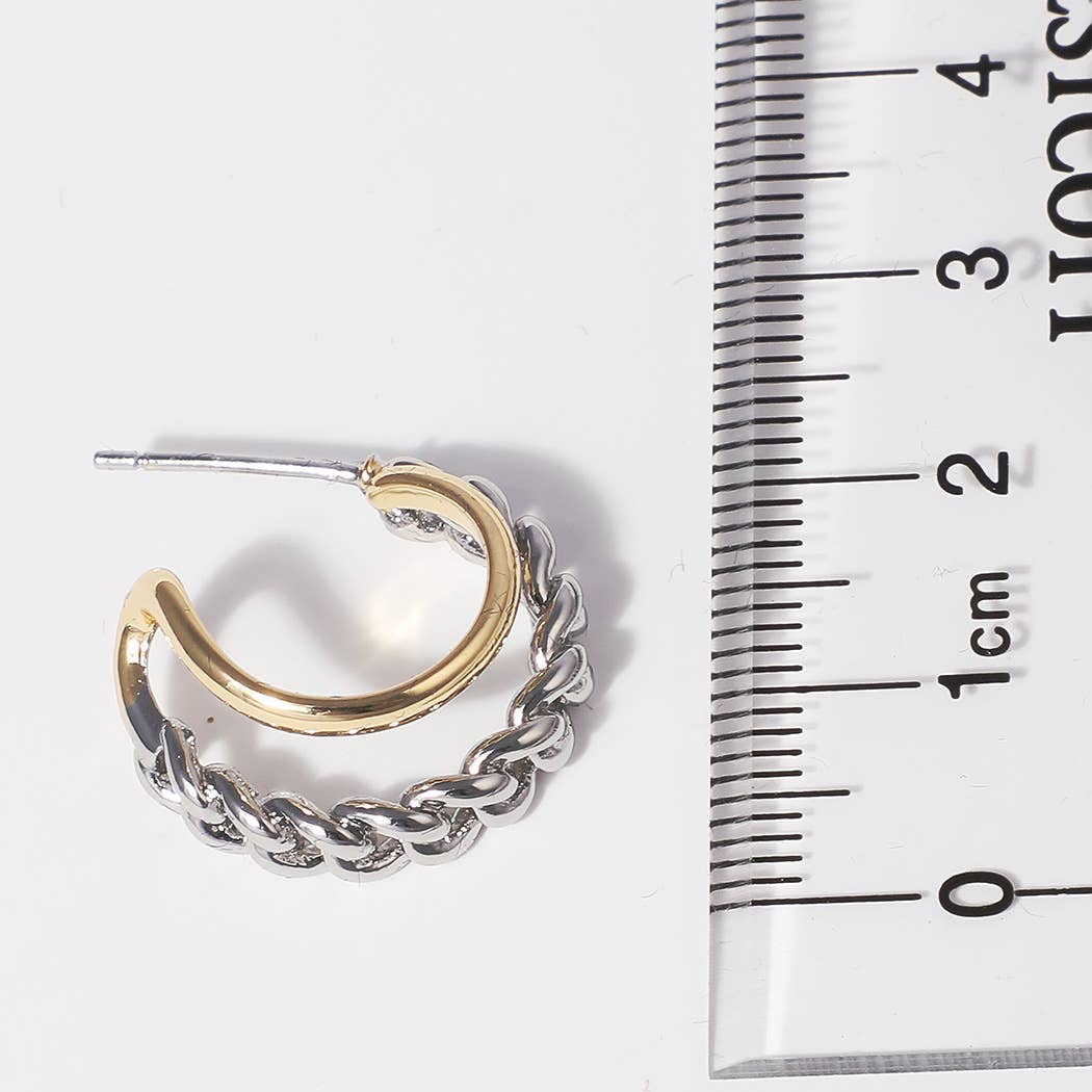 Dae Two-Tone Double Line Hoop 14k Plated Post Earrings