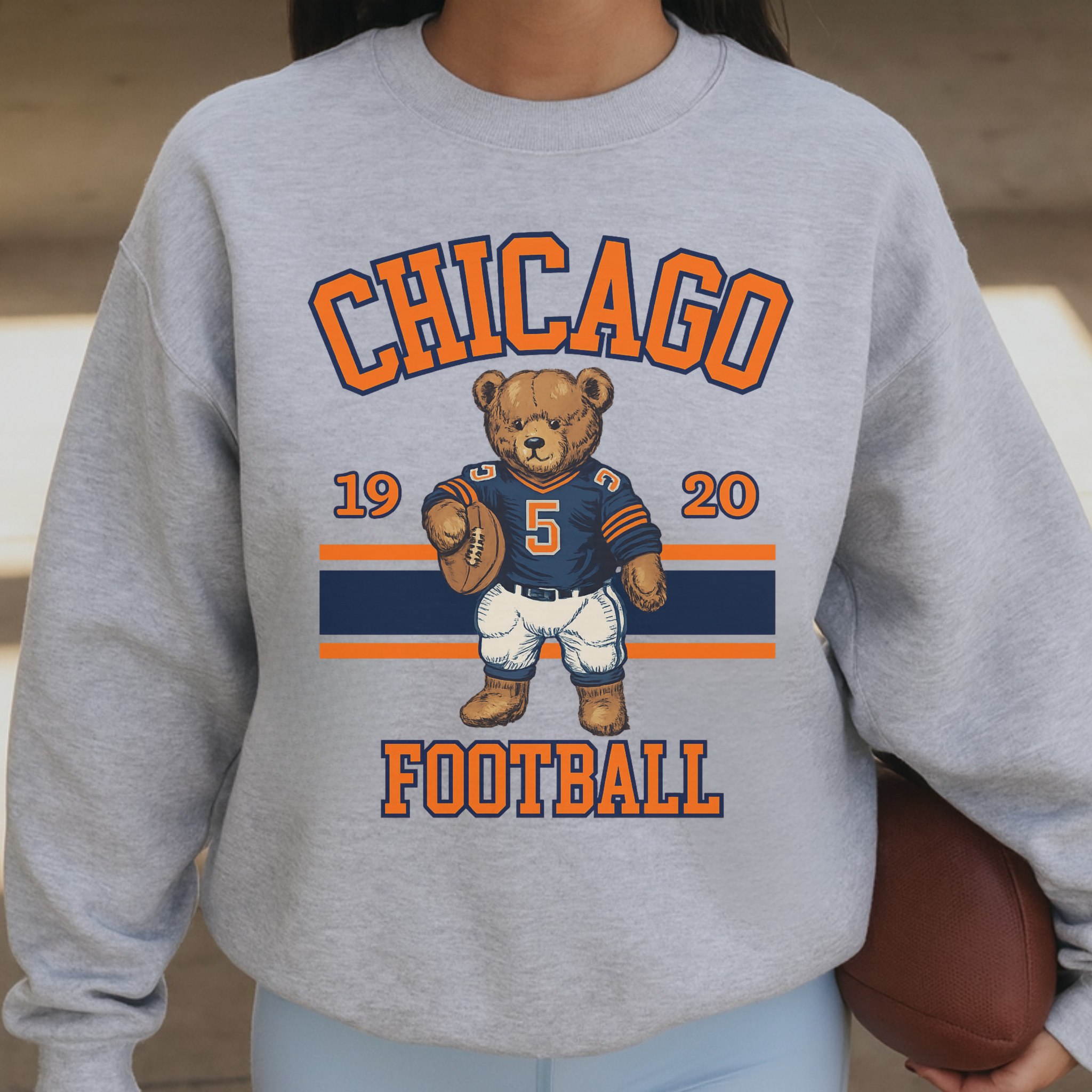 Chicago Football Teddy Bear Crewneck Sweatshirt- S-XL!