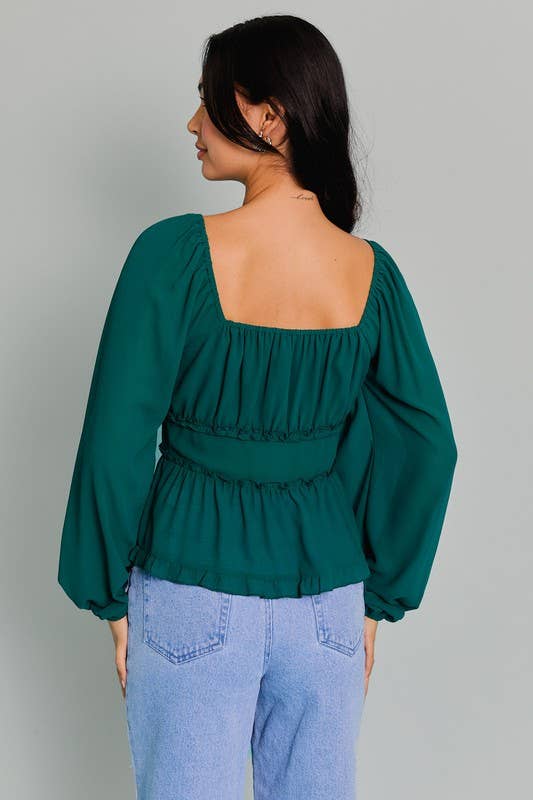 Vayda Puff Long Sleeve Ruffle Detail Open Top FINAL SALE