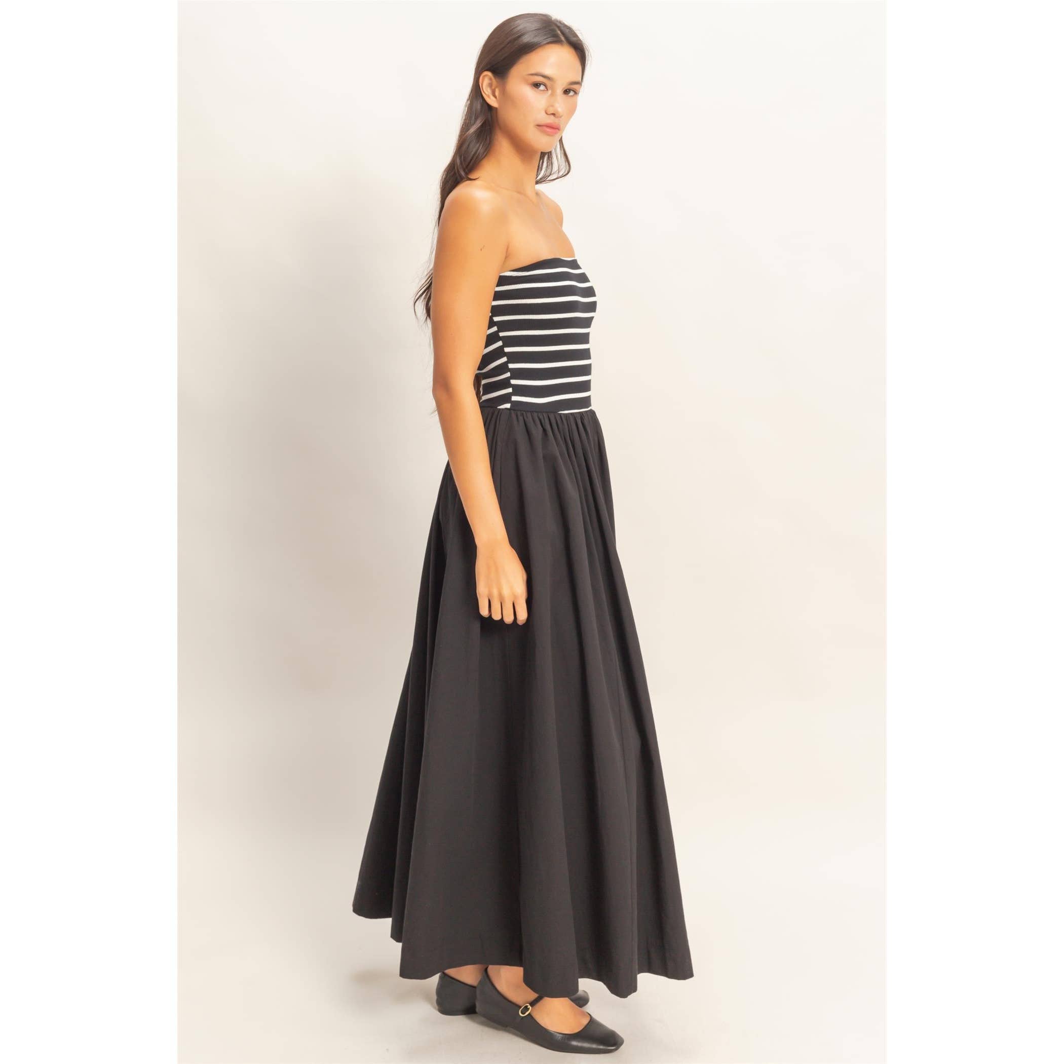 Frankie Striped Strapless Flowy Midi Dress PREORDER