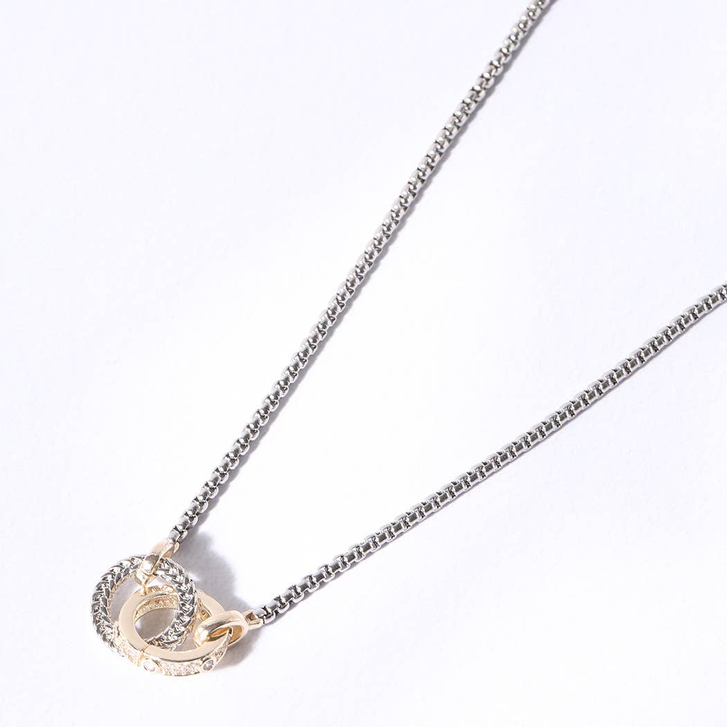Nessa Two Tone Linked Circle Pendant Necklace