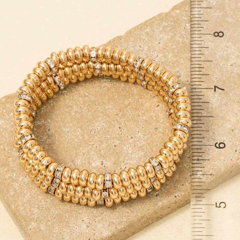 Rux Rhinestone And Metallic Disc Beaded Bracelet Set