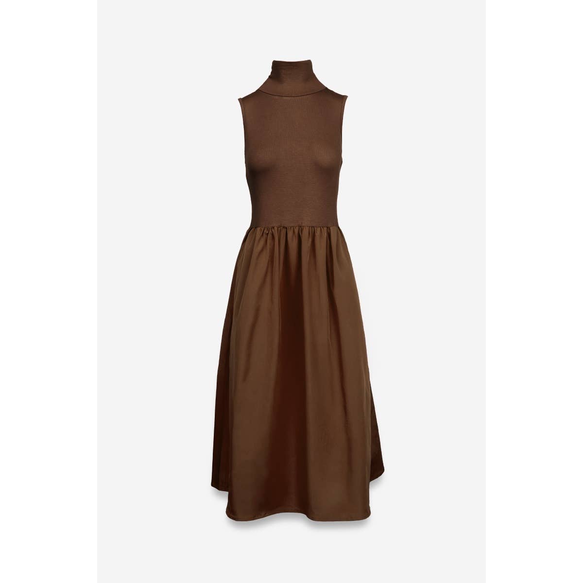 Sleeveless Mock Neck Maxi Dress Chocolate / M