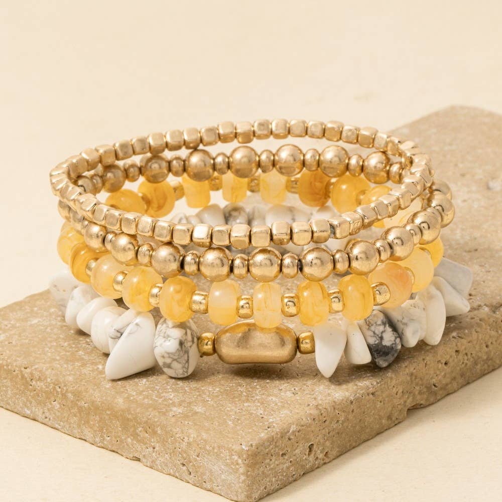 Vitt Metallic And Chip Stone Mixed Beaded Bracelet Set
