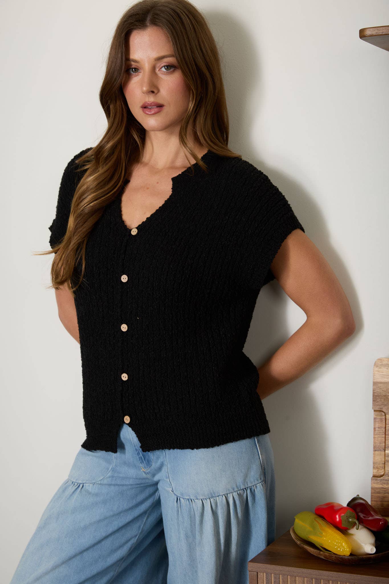 Carmine Button Knit Top (2 Colors!)