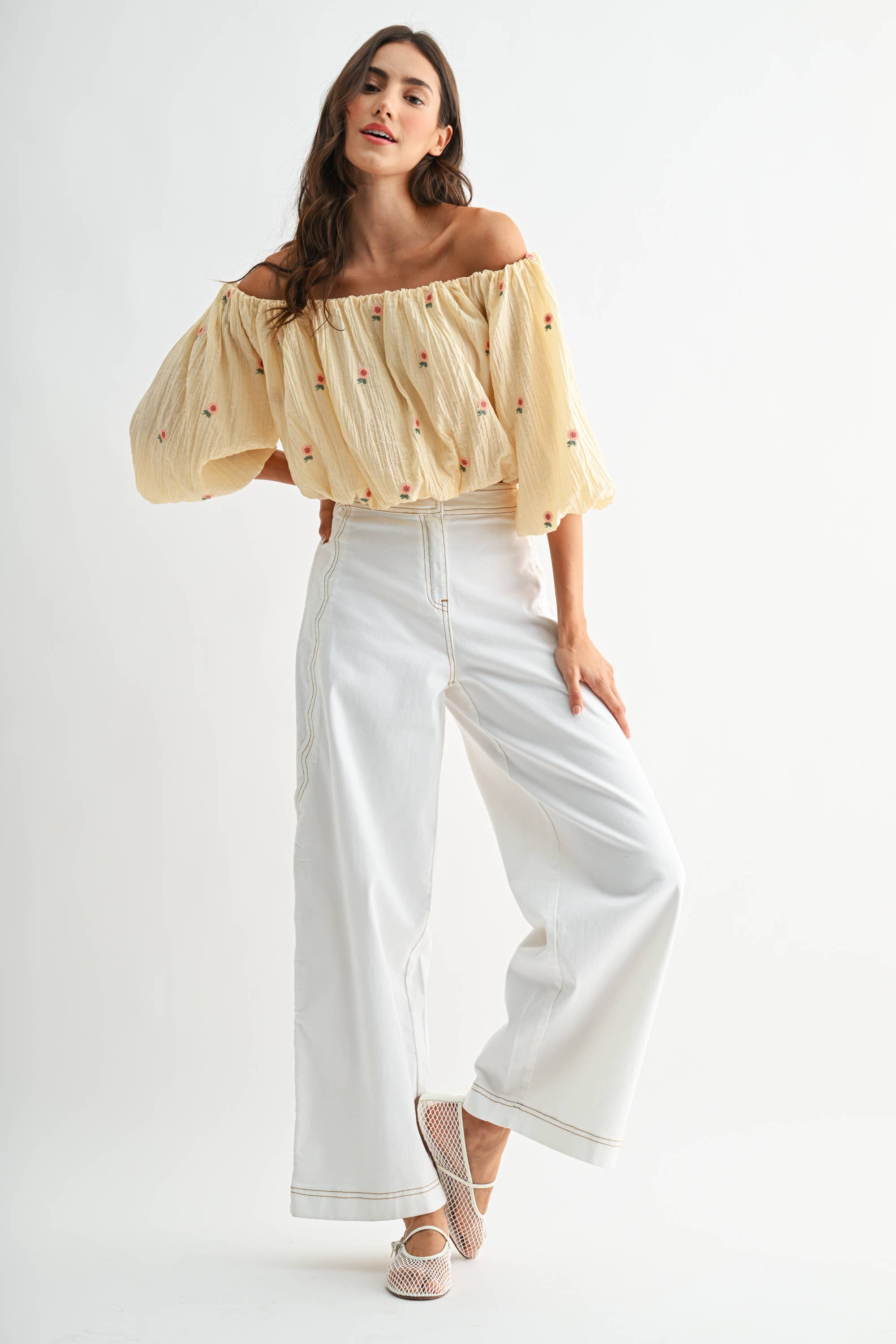 Viktor Off-Shoulder Floral Embroidered Blouse