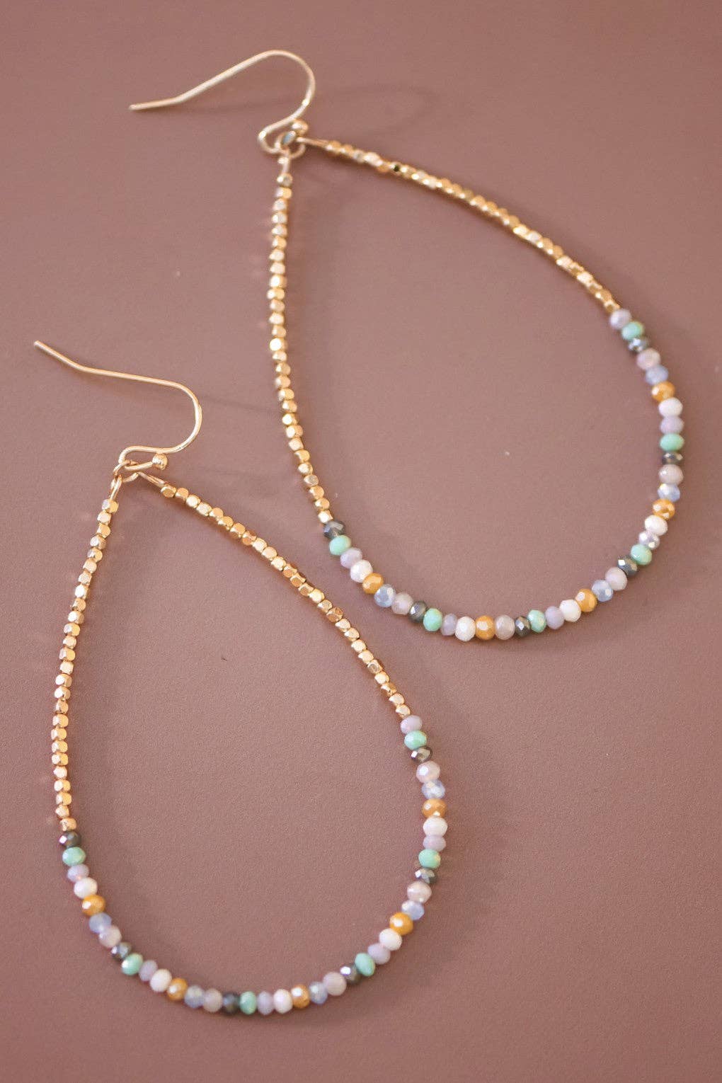 Avetta Teardrop Wire Beaded Earrings with Glass Crystals