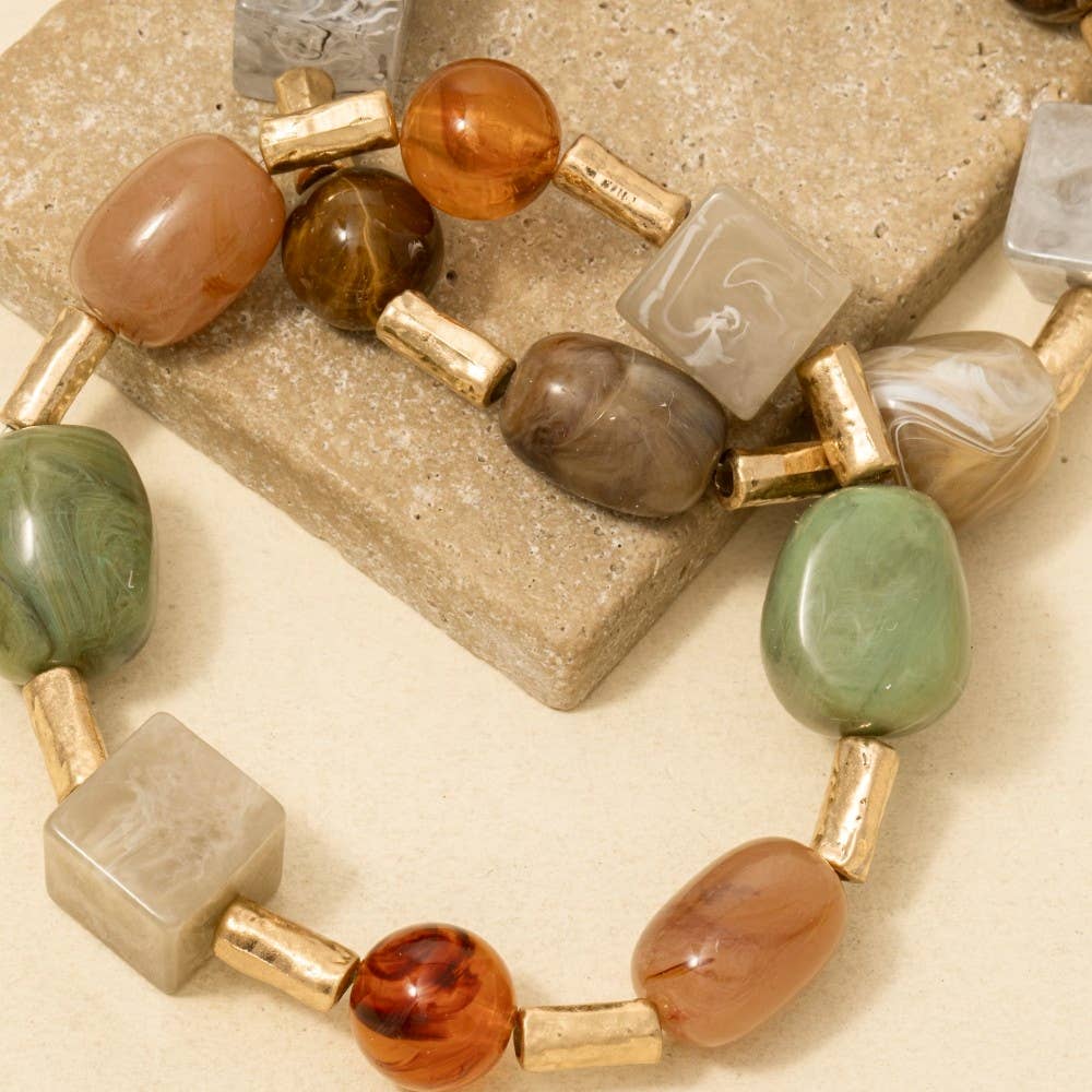 Ruma Acrylic Stones And Metallic Tube Beaded Bracelet