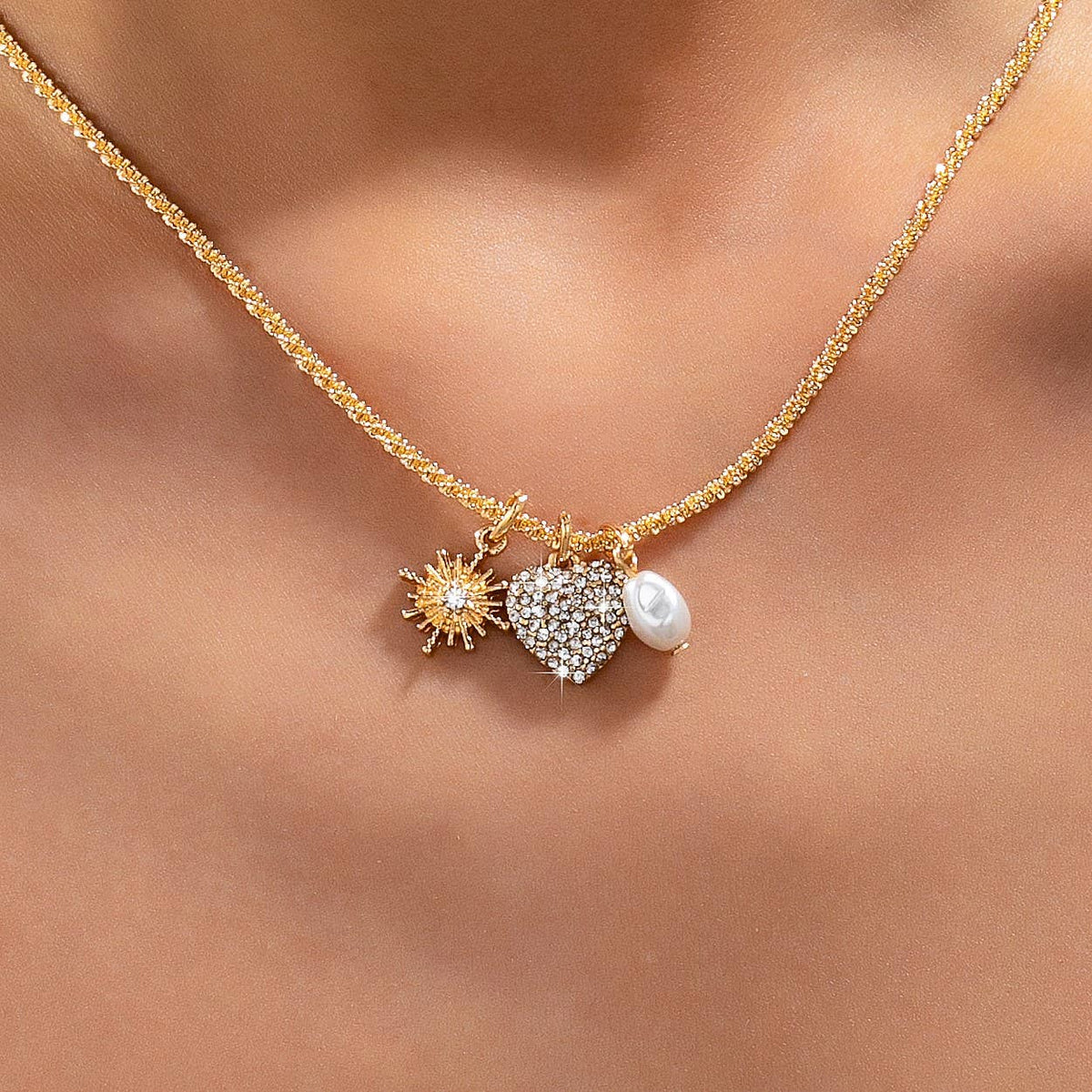 Celestial Heart & Pearl Charm Necklace