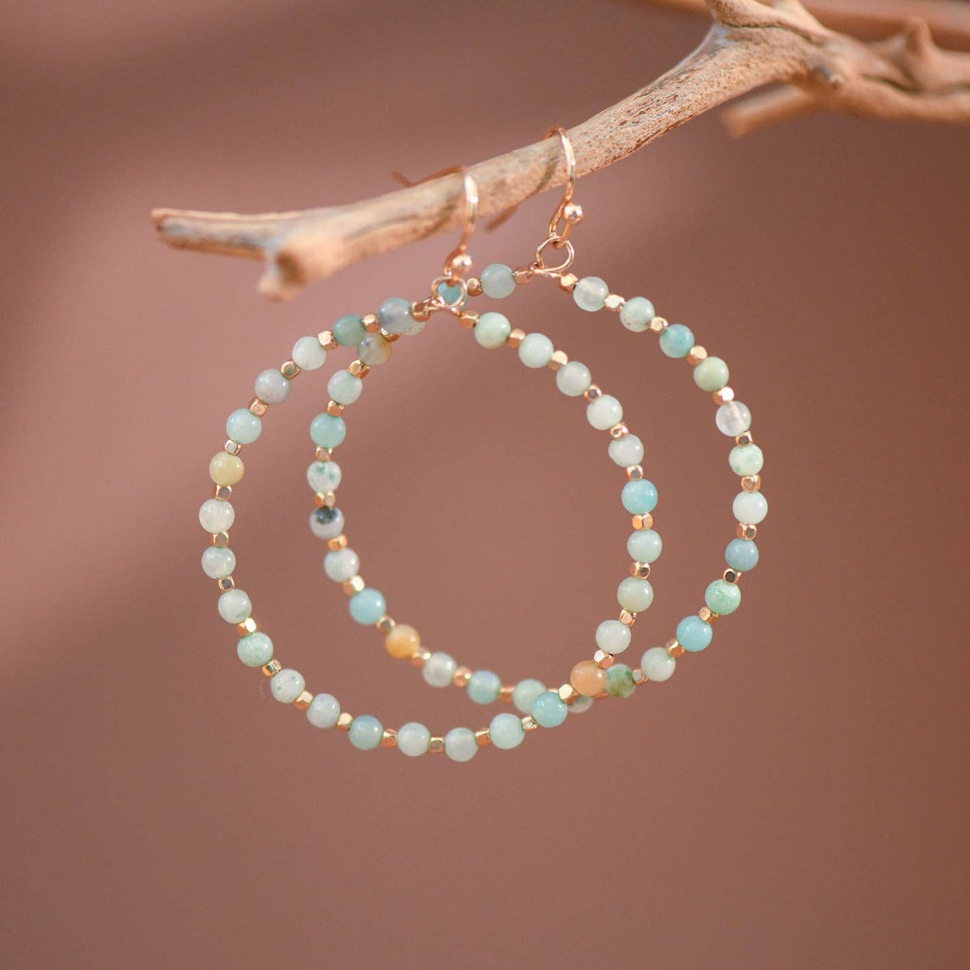 Acy Natural Stone Beaded Circle Drop Earrings